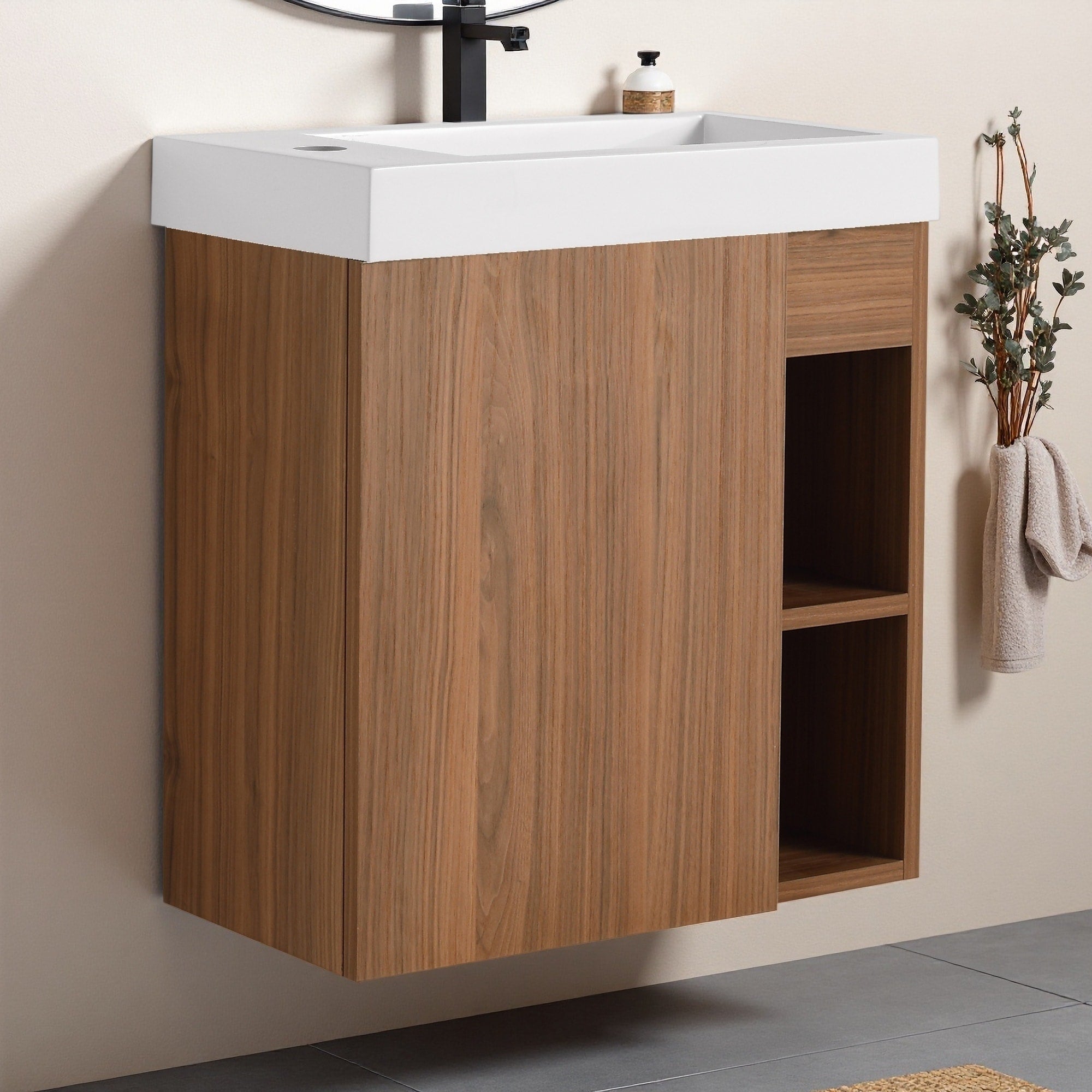 20 Floating Wall Mounted Bathroom Vanity With White Resin Sink Soft Close Cabinet Door