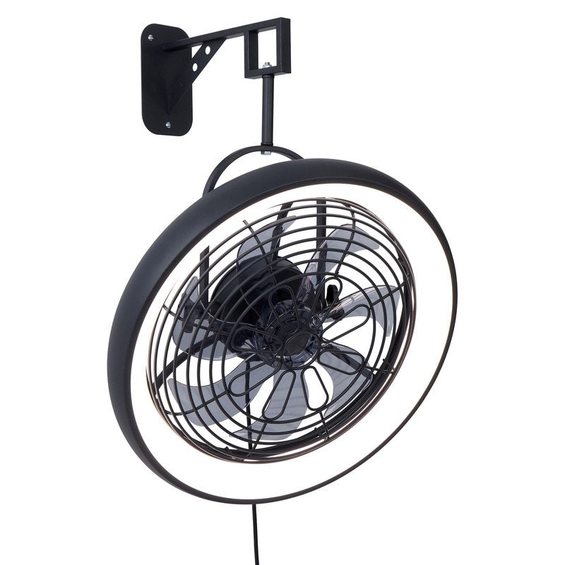 20In. Plug In Black Low Profile Ceiling Fan With Light Wall Mounted Fan Indoor With Remote 20