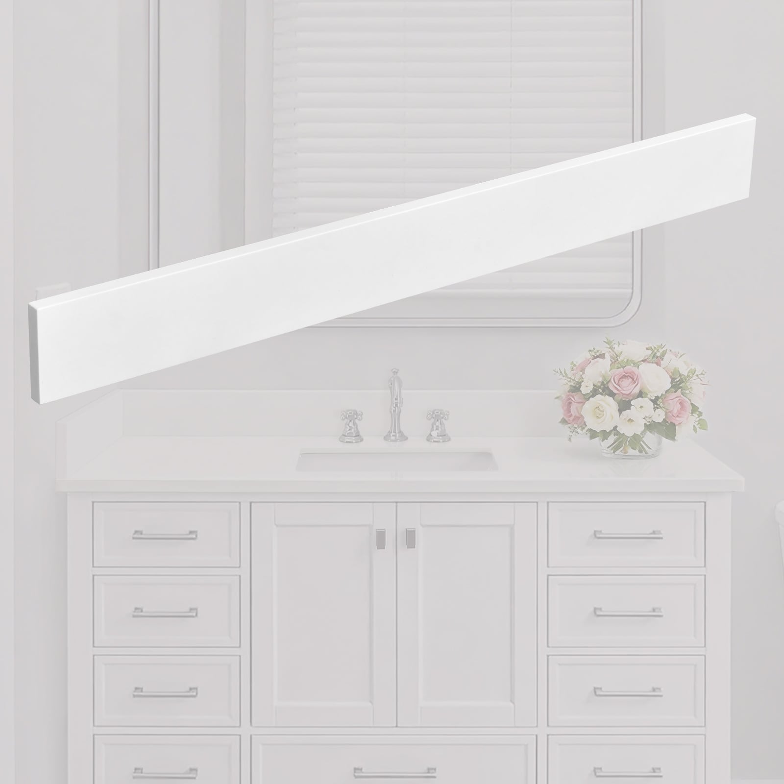 21 30 36 42 48 In. Snow White Quartz Stone Backsplash For Vanity Countertop