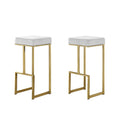 21.1 In. H White Finish Low Back Metal Bar Stool With Faux Leather Square Seat Set Of 2