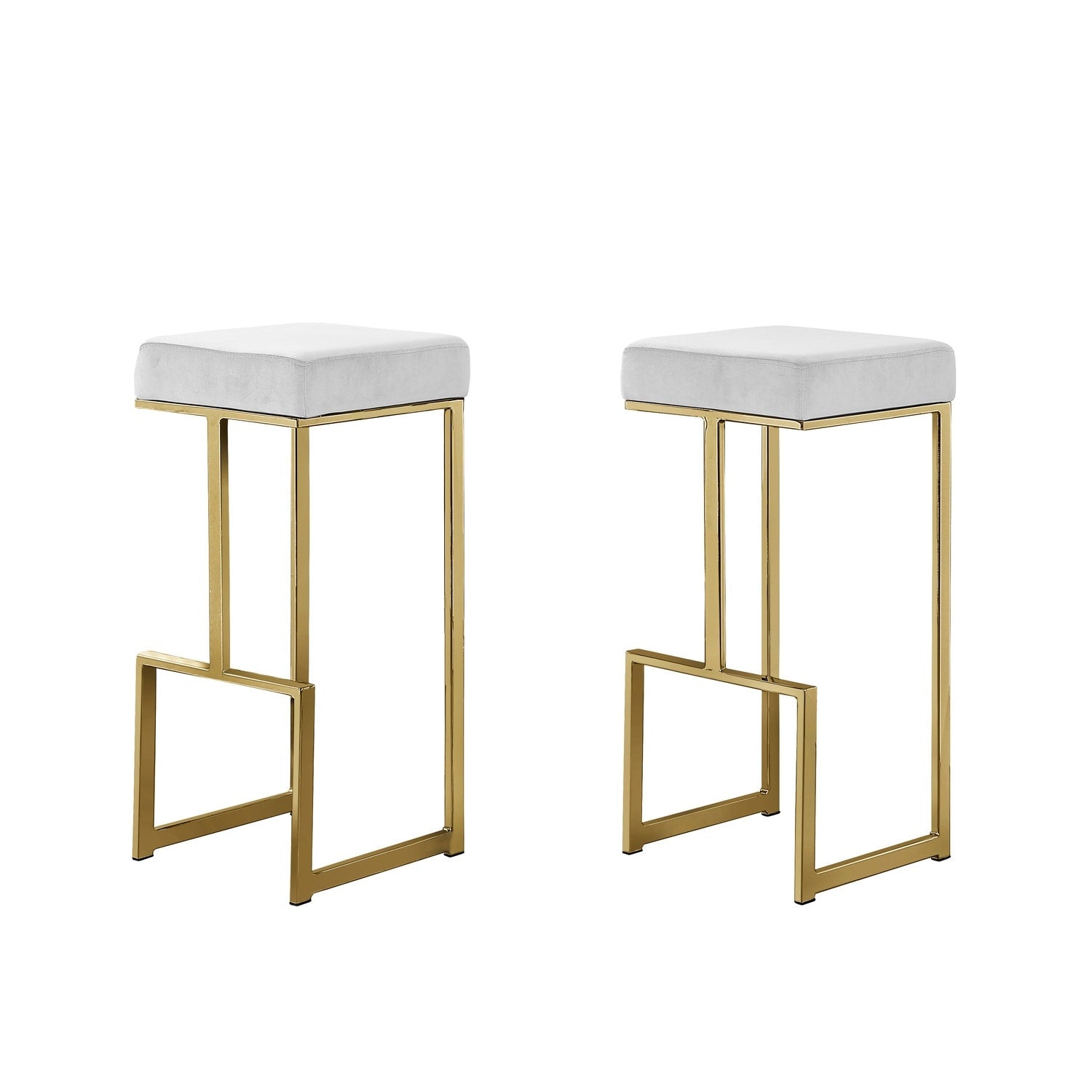 21.1 In. H White Finish Low Back Metal Bar Stool With Faux Leather Square Seat Set Of 2