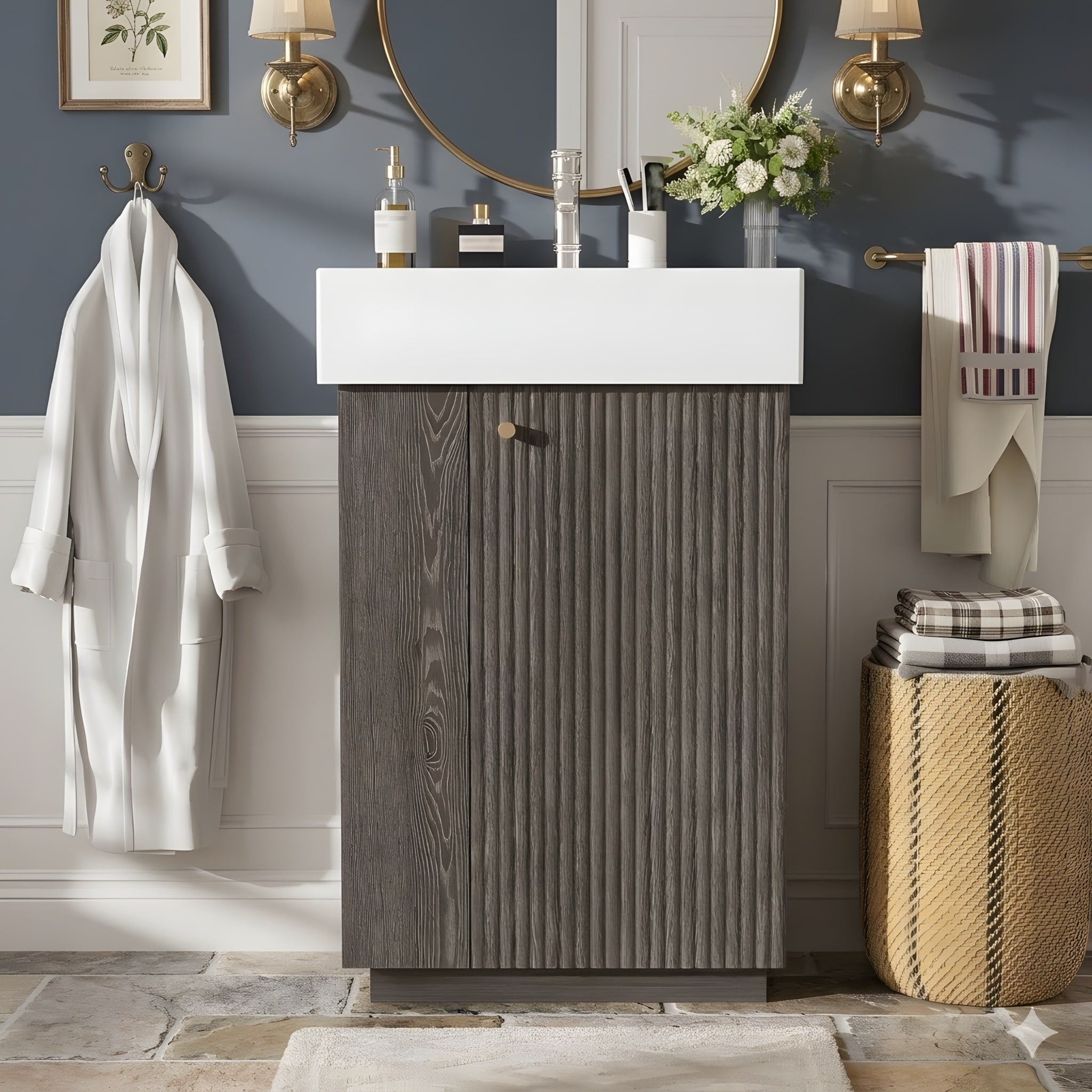 21.6 Inch Bathroom Vanity With A Ceramic Sink Freestanding Modern Style