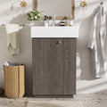 21.6 Bathroom Vanity With Ceramic Sink Freestanding Modern Left Door Wood Grain Cabinet With Open And Closed Storage