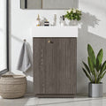 21.6 Bathroom Vanity With Ceramic Sink Freestanding Wood Grain Cabinet With Soft Close Door For Small Baths