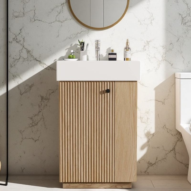 21.6 Compact Modern Bathroom Vanity With Ceramic Sink Soft Close Door Side Storage Rack Tissue Holder