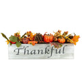 24 Pumpkins Pomegranate With Maple Leaves Thankful In A Long Wood Pot N A