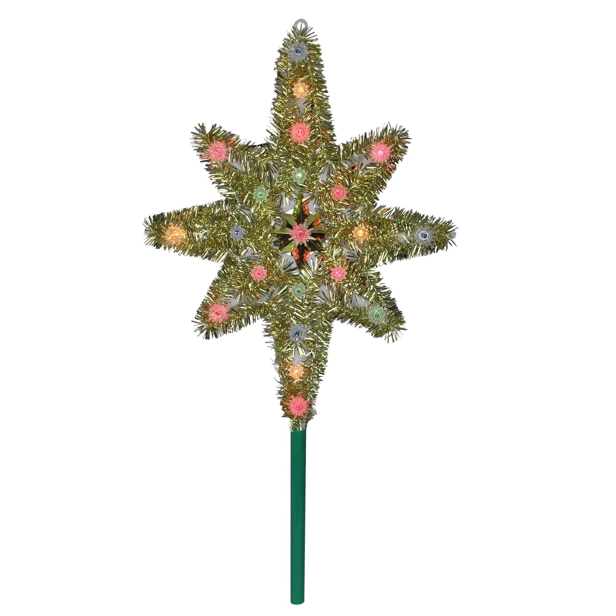 21 Gold Tinsel Star Of Bethlehem Christmas Tree Topper Multi Lights N A