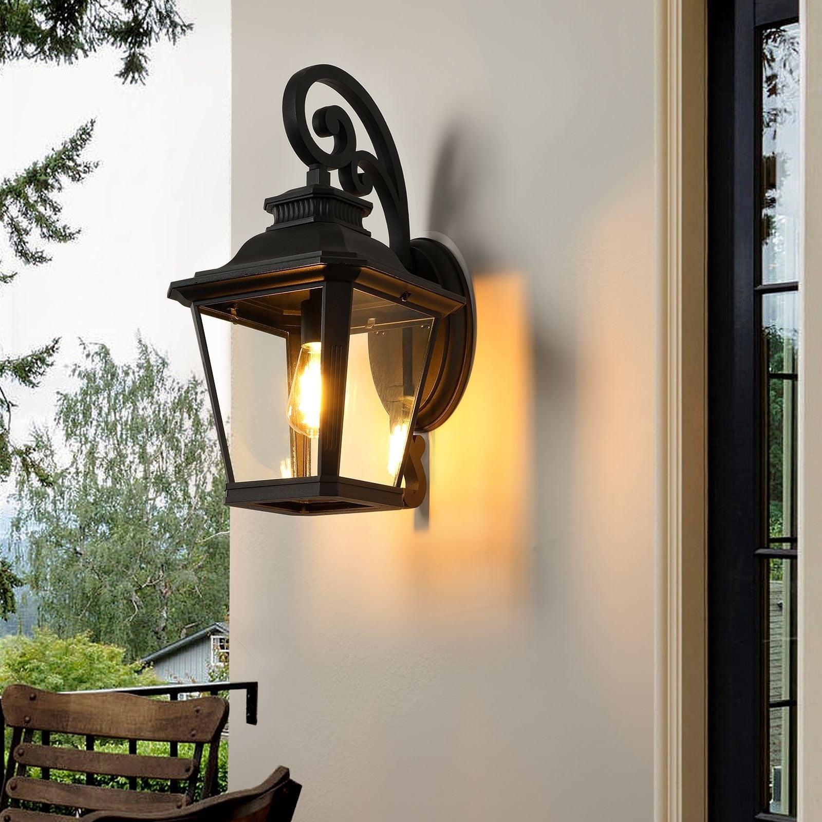 21 H 1 Pack Outdoor Wall Lantern Light Vintage Black Metal Clear Glass Sconce For Porch And Garden Lighting No Bulb