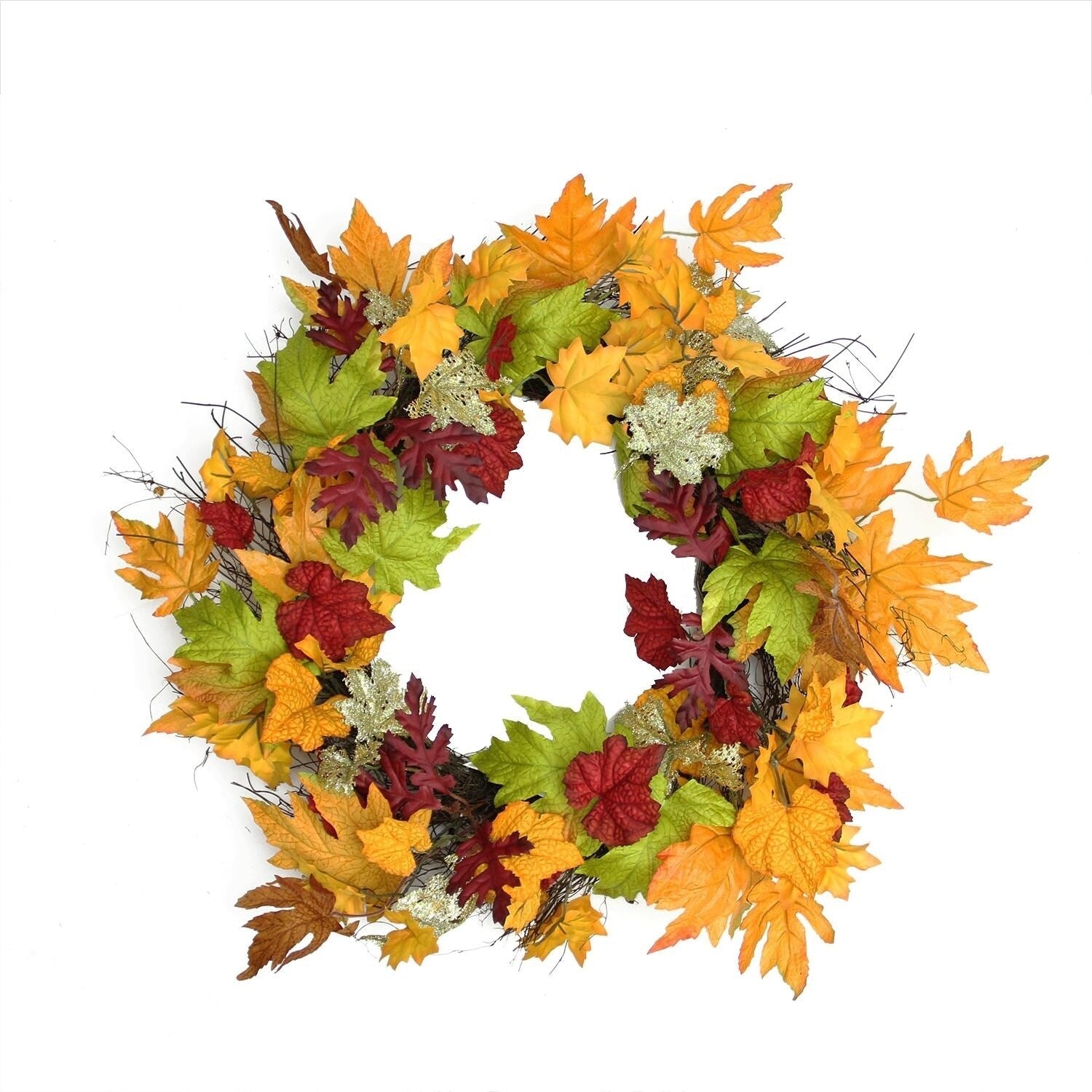22 Autumn Harvest Maple Leaf Artificial Thanksgiving Floral Wreath Unlit
