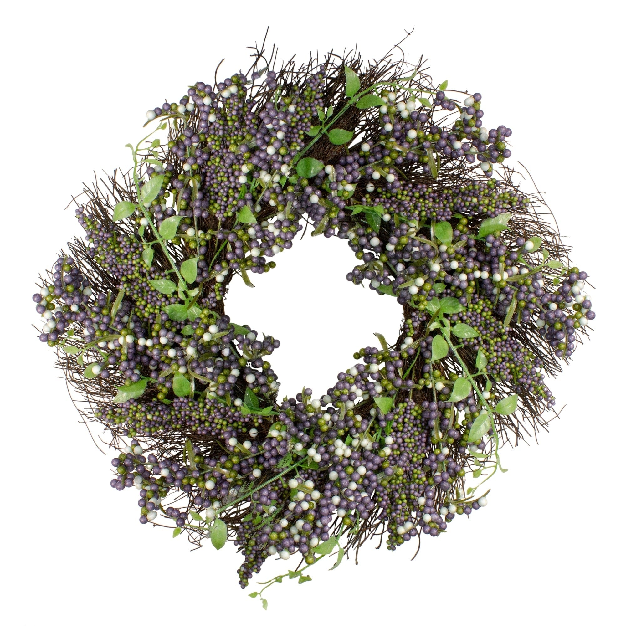 22 Decorative Plum Purple And White Artificial Berry Wreath
