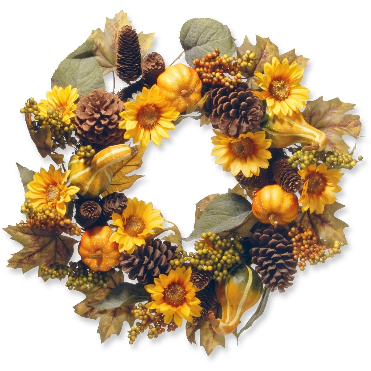 National Tree Company Yellow And Orange Fabric 22 Inch Wreath With Pumpkins And Sunflowers