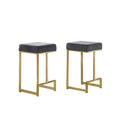 22.1 In. H Gray Finish Backless Metal Bar Stool With Faux Leather Square Seat Set Of 2
