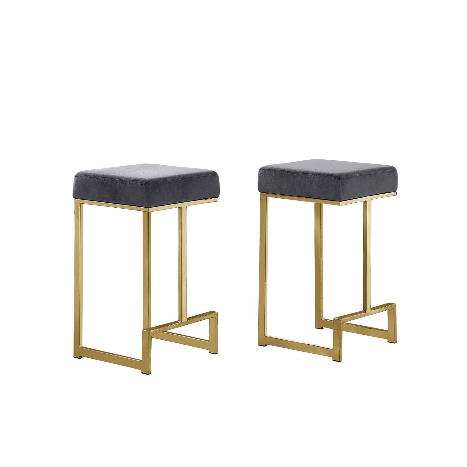 22.1 In. H Gray Finish Backless Metal Bar Stool With Faux Leather Square Seat Set Of 2