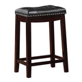 22.5 In.H Black Finish Low Back Wood Frame Barstool Leather Seat Set Of 1 24