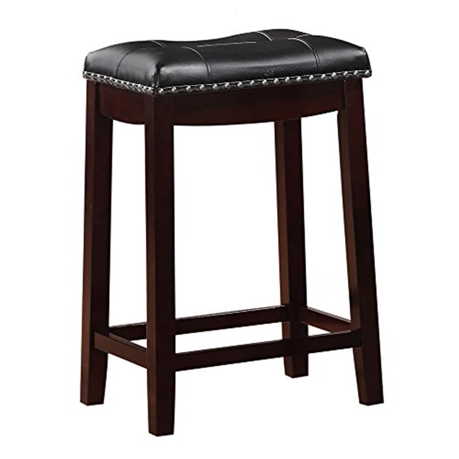 22.5 In.H Black Finish Low Back Wood Frame Barstool Leather Seat Set Of 1 24