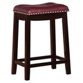 22.5 In.H Red Finish Low Back Wood Frame Barstool Leather Seat Set Of 1 24