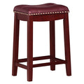 22.5 In.H Red Finish Low Back Wood Frame Barstool Leather Seat Set Of 1 24