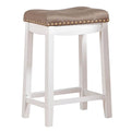 22.5 In.H White Finish Low Back Wood Frame Barstool Fabric Seat Set Of 1 24