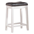 22.5 In.H White Finish Low Back Wood Frame Barstool Leather Seat Set Of 1 24