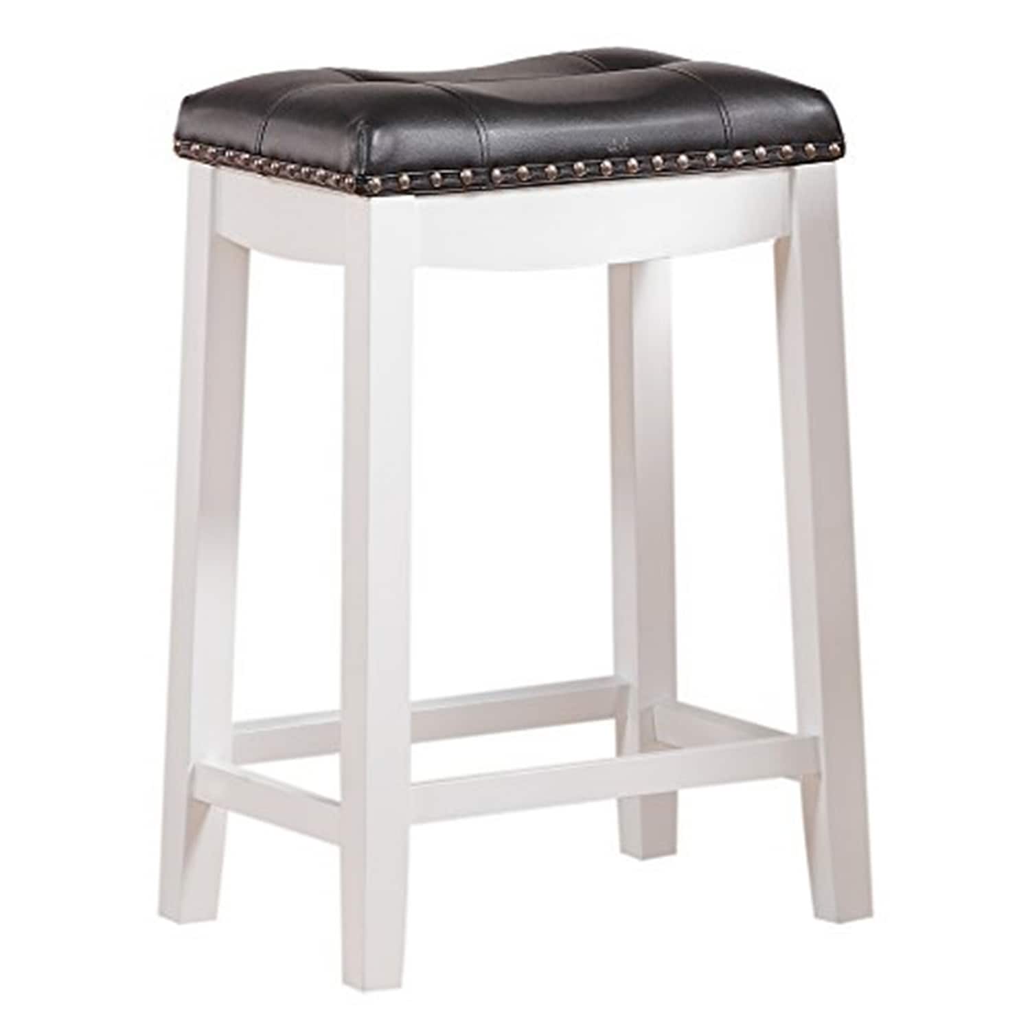22.5 In.H White Finish Low Back Wood Frame Barstool Leather Seat Set Of 1 24