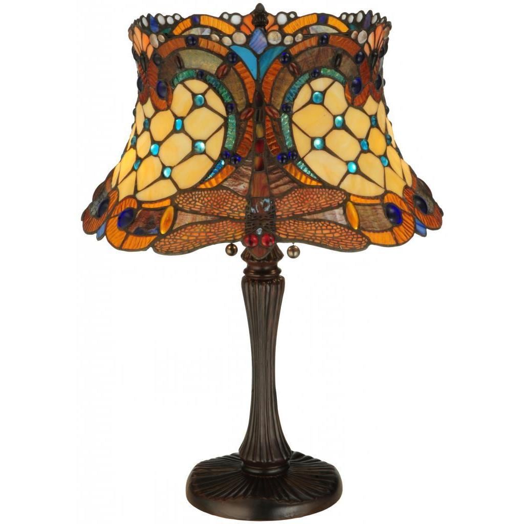 Tiffany Style Hanging Head 2 Light Dragonfly Table Lamp