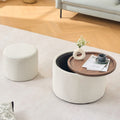 22.75 Linen Upholstered Round Nesting Storage Ottoman