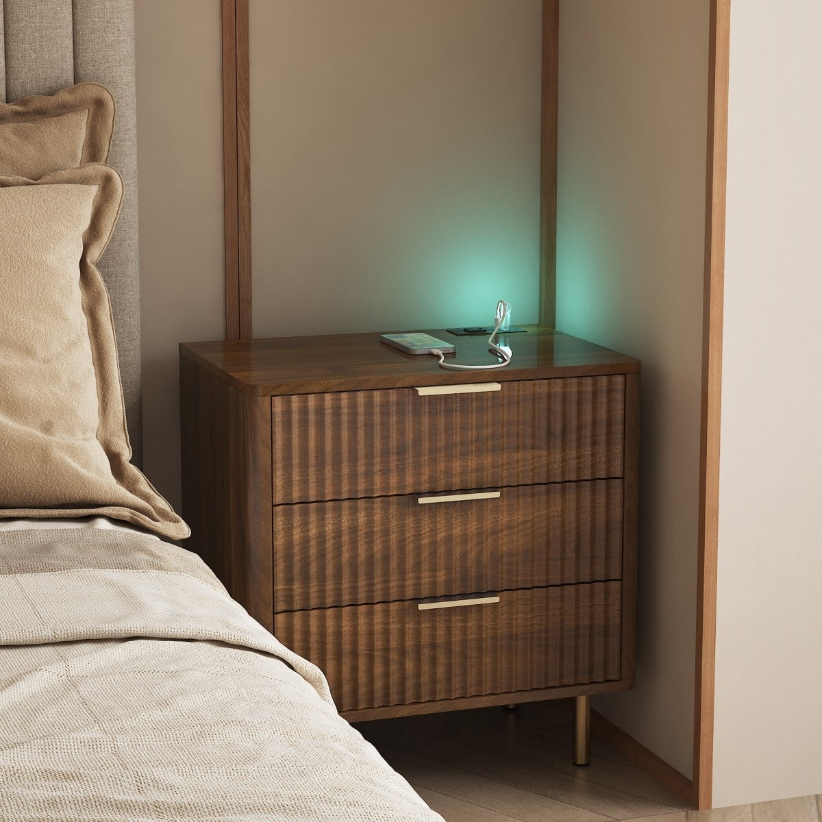 22.83 Modern Nightstand With Night Light And Charging Station
