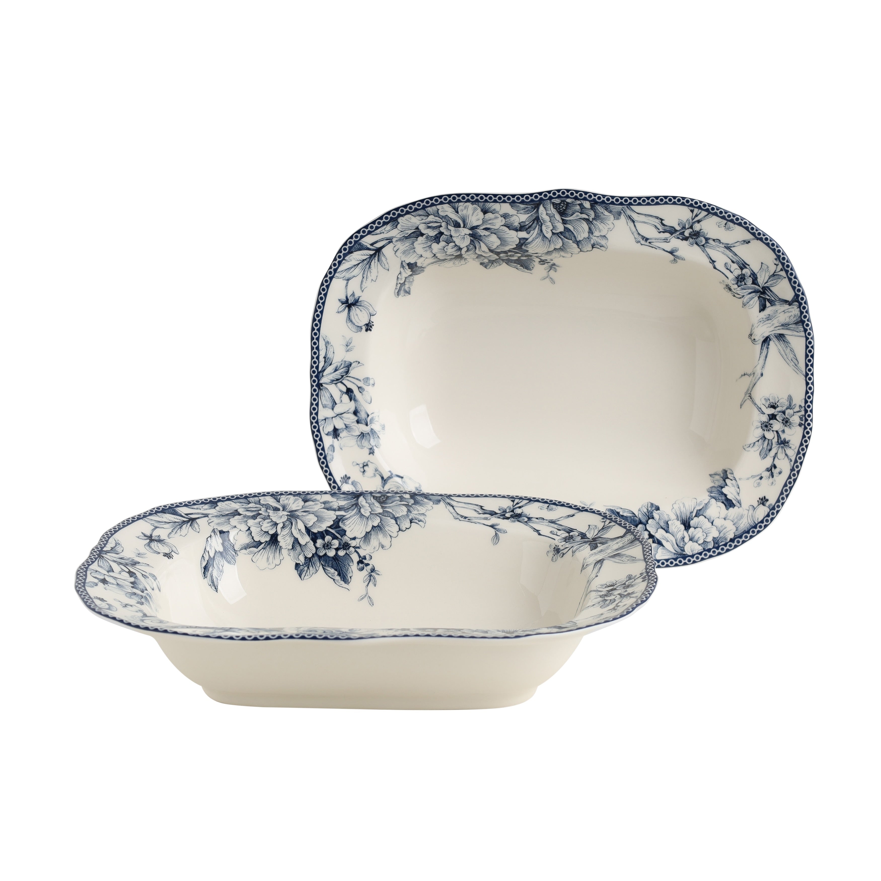 222 Fifth Adelaide Blue White Porcelain Serving Bowls Set Of 2 28 Oz
