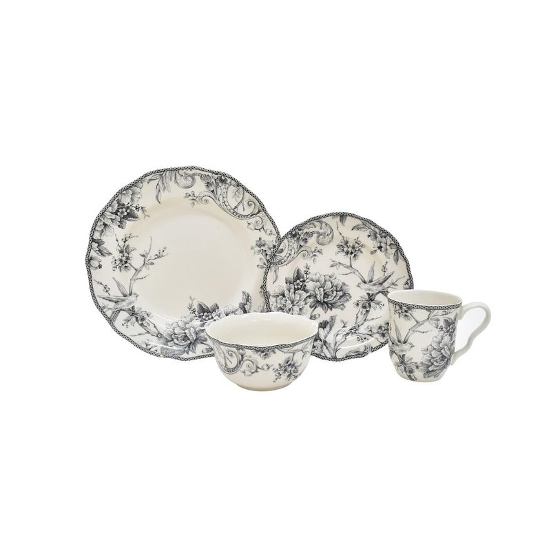 222 Fifth Adelaide Grey 16 Piece Dinnerware Set Square Service For 4