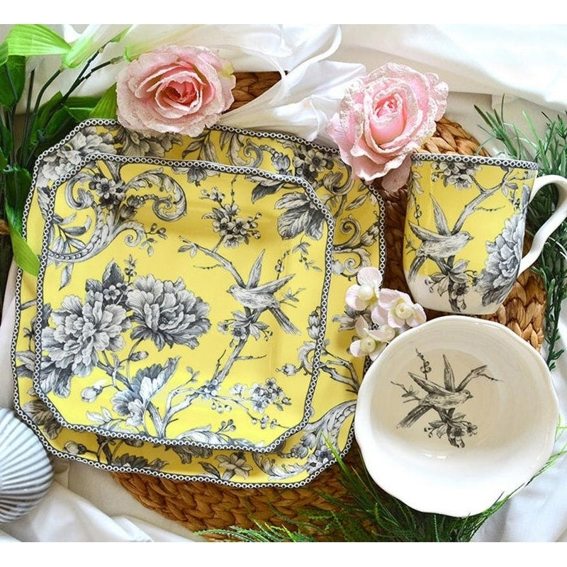 222 Fifth Adelaide Yellow Porcelain 16 Piece Dinnerware Set Service For 4