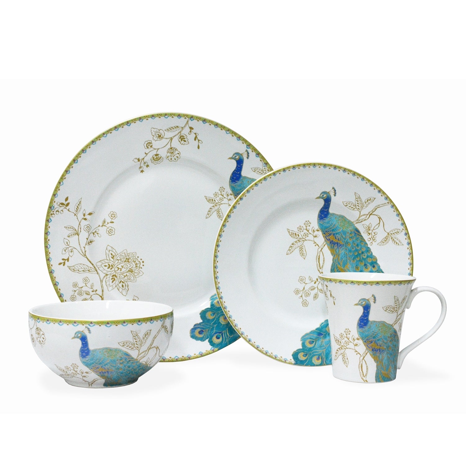 222 Fifth Peacock Garden White 16 Piece Dinnerware Set Service For 4