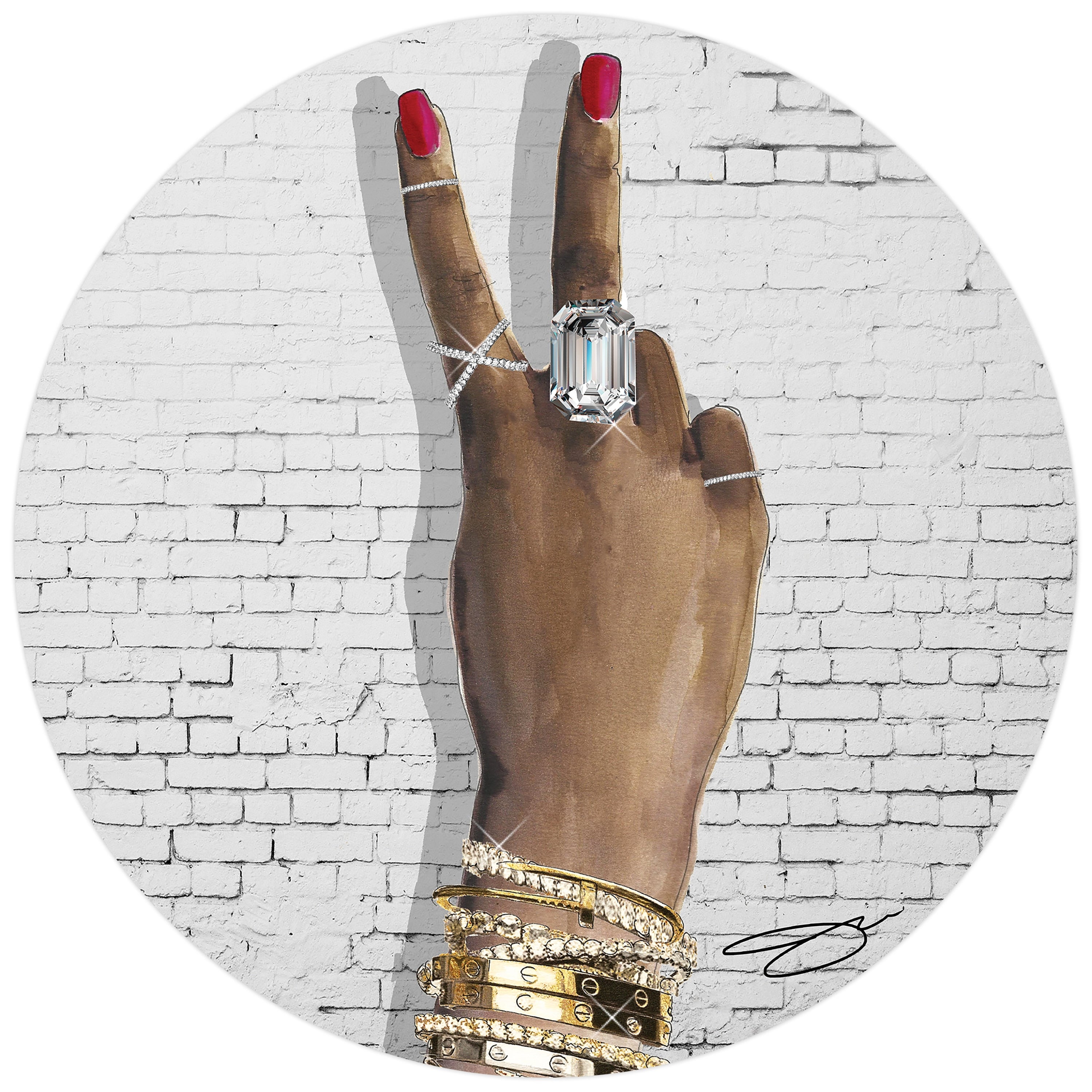 Bee U T F L Framelesstempered Glass Round Gesture Graphic Wall Art