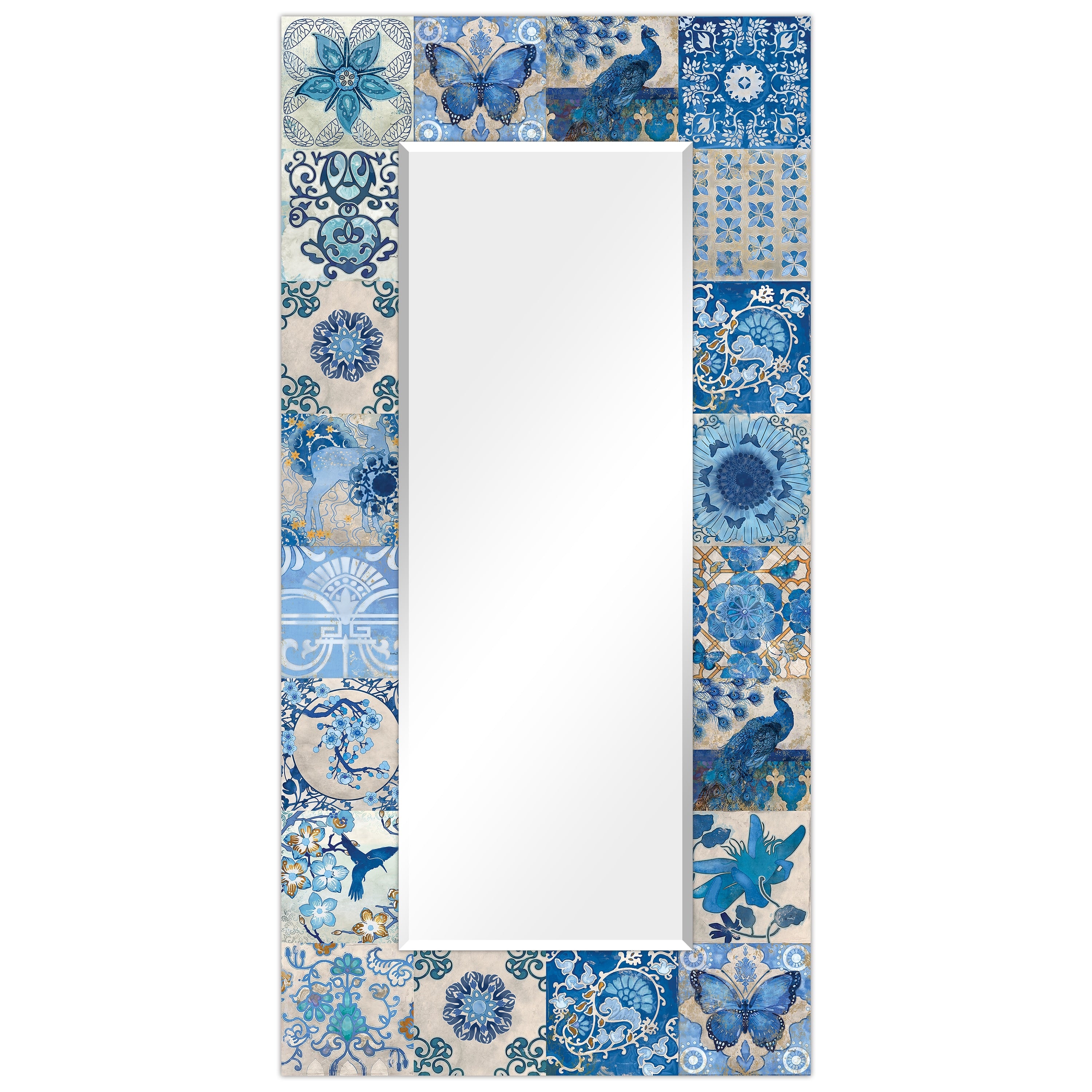 Abstract Beveled Wall Mirror On Free Floating Tempered Glass Clear 72 X 36