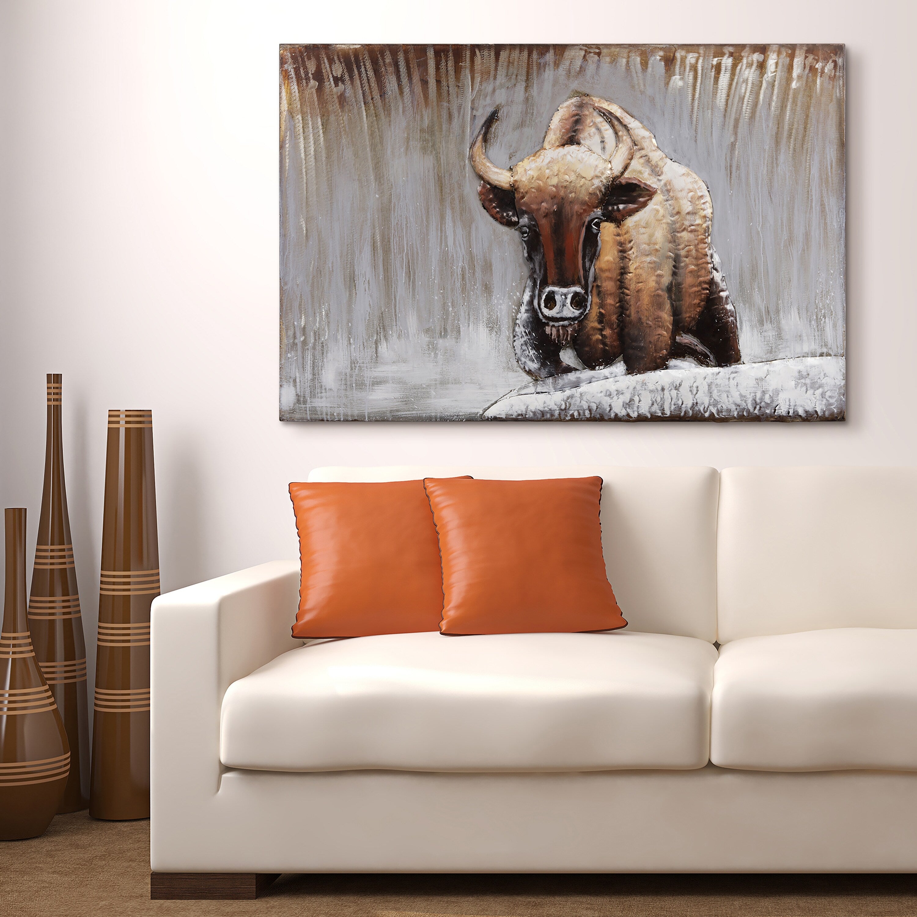 Buffalo Mixed Media Iron Hand Painted Dimensional Wall Art