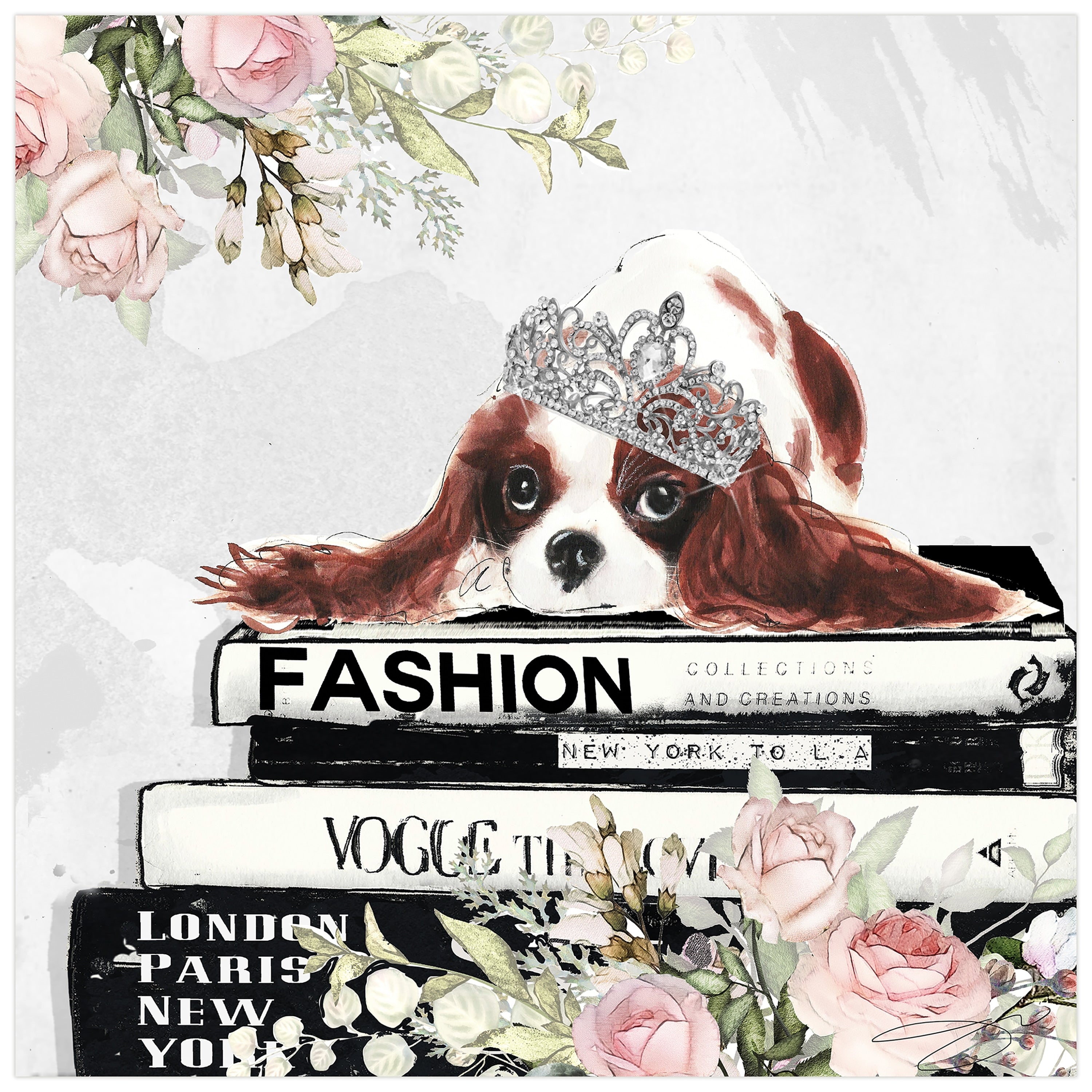 Cavalier Dog Wall Art Print On Unframed Free Floating Tempered Glass