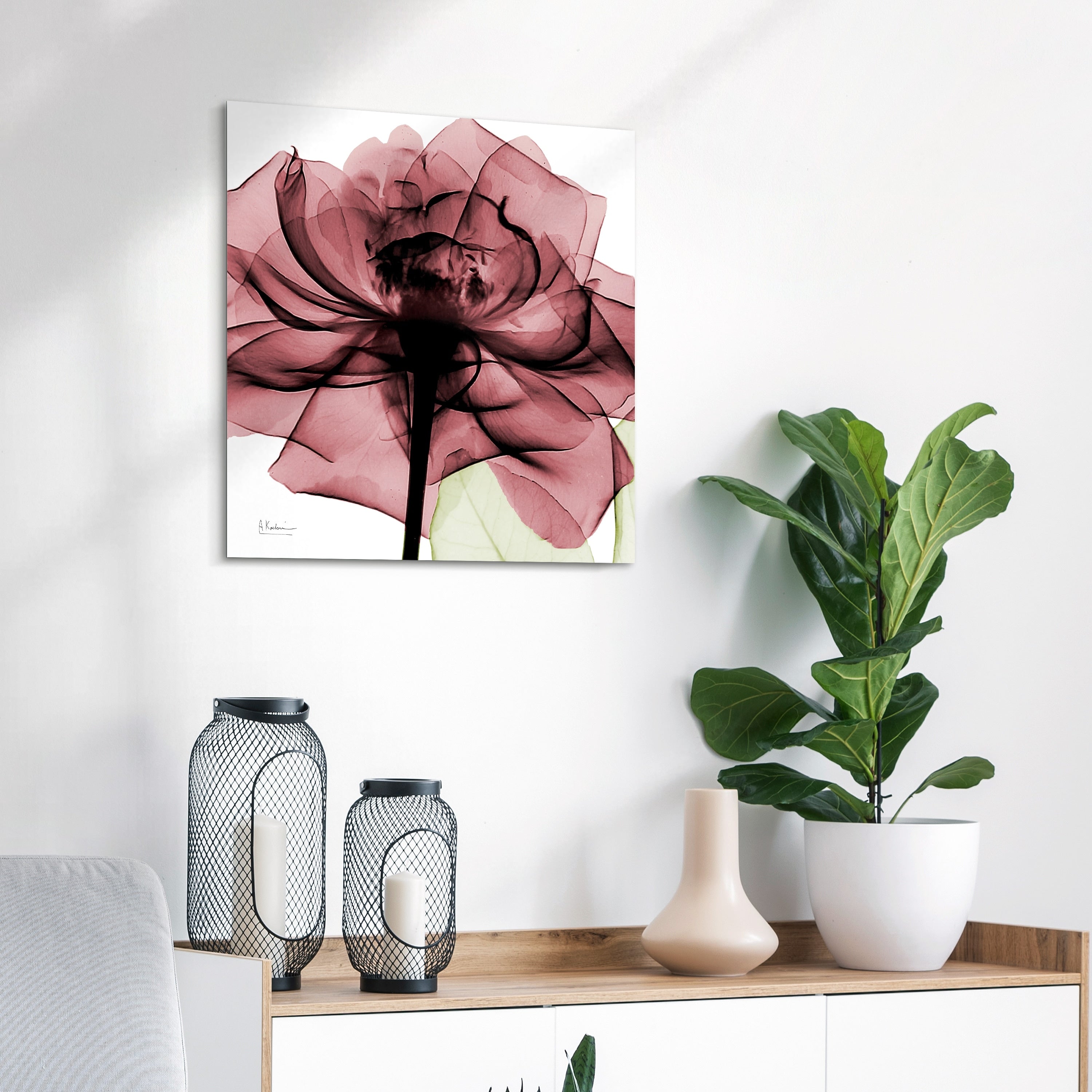 Chianti Rose Ii Flower Wall Art On Frameless Free Floating Tempered Pink White