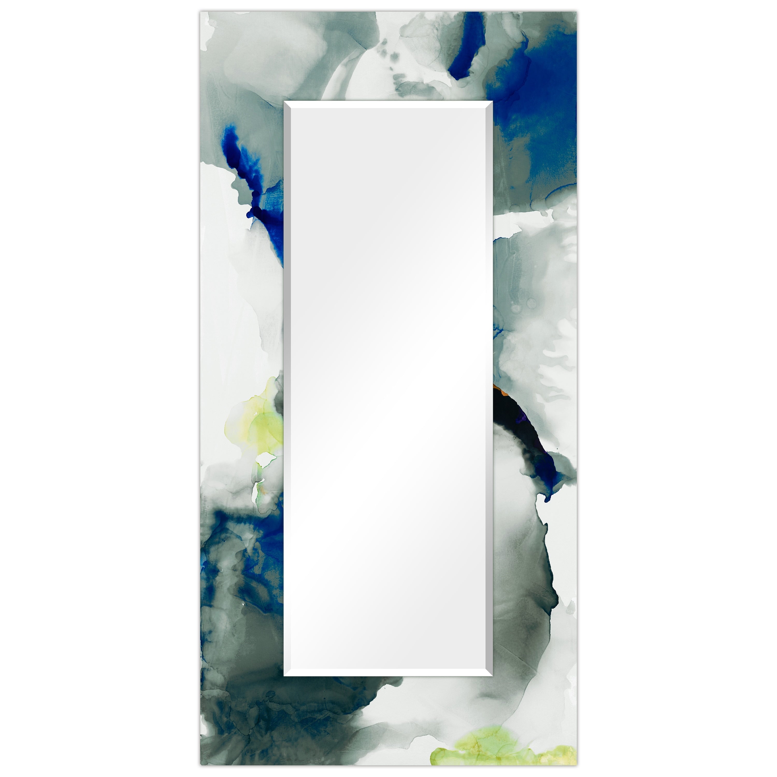 Abstract Beveled Wall Mirror Free Floating Tempered Glass Clear 72 X 36