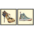 High Heeled Top Sneaker Dimensional Collage Wall Art Framed Under Glass