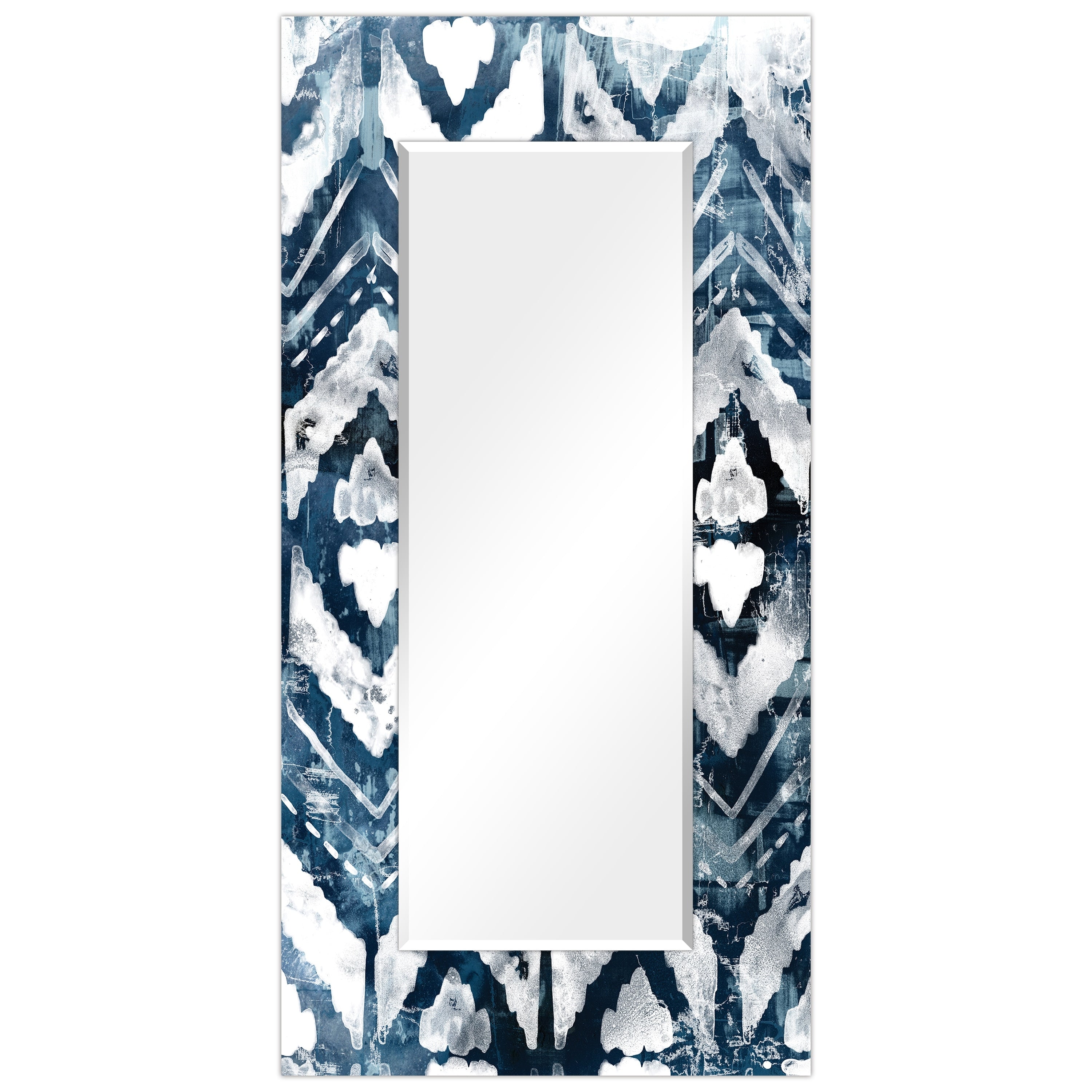 Abstract Beveled Wall Mirror On Free Floating Printed Glass Clear 72 X 36
