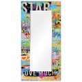 Abstract Beveled Wall Mirror On Free Floating Printed Tempered Glass Clear 72 X 36