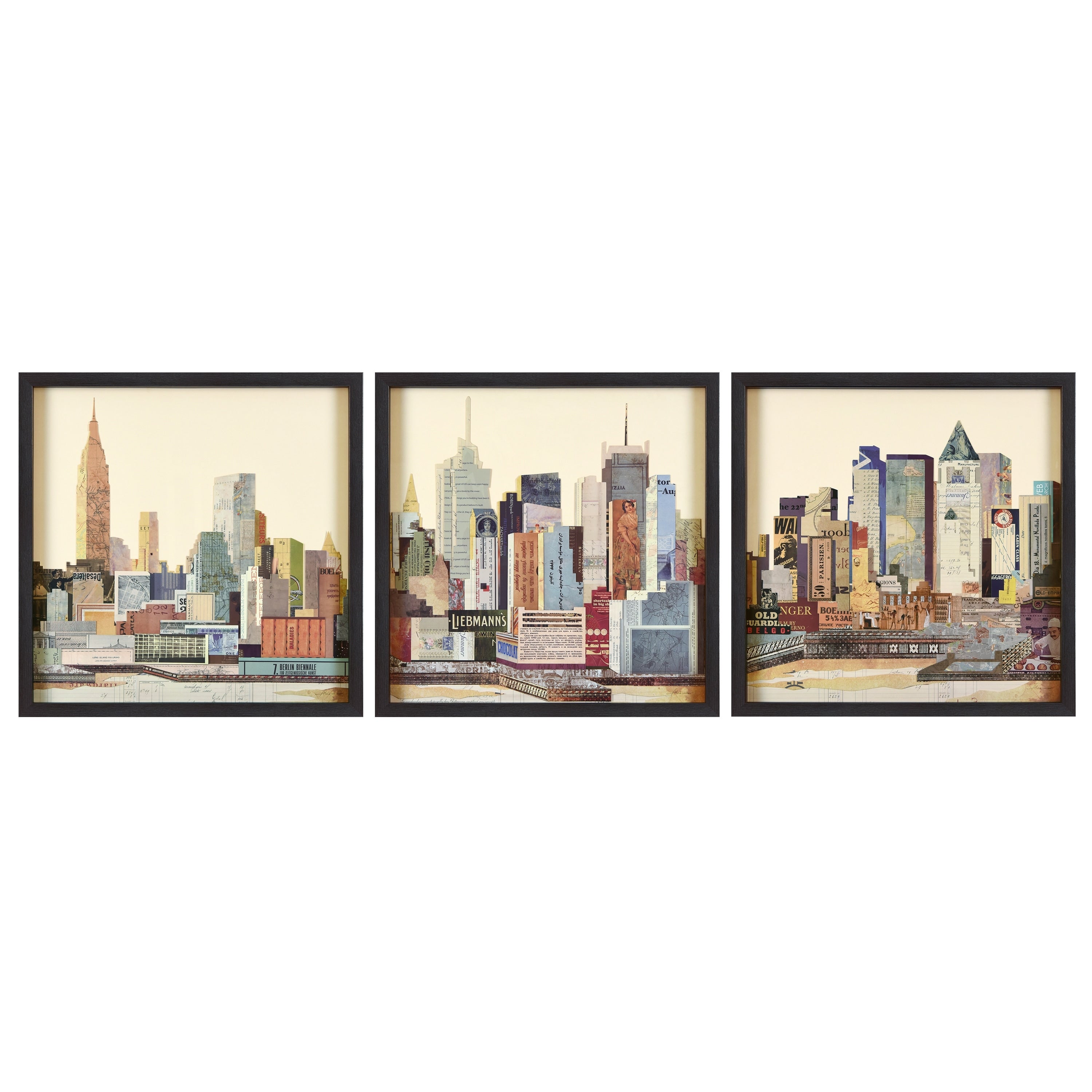 New York Skyline Abc Dimensional Collage Wall Art Framed Under Glass