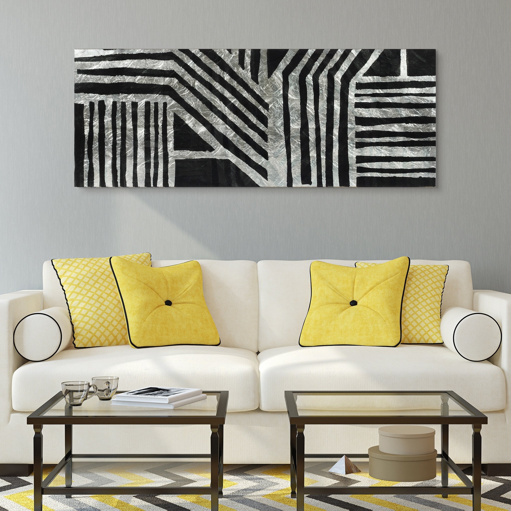 Nokomis B Abstract Wall Art Reverse Printed Tempered Glass With Silver Leaf