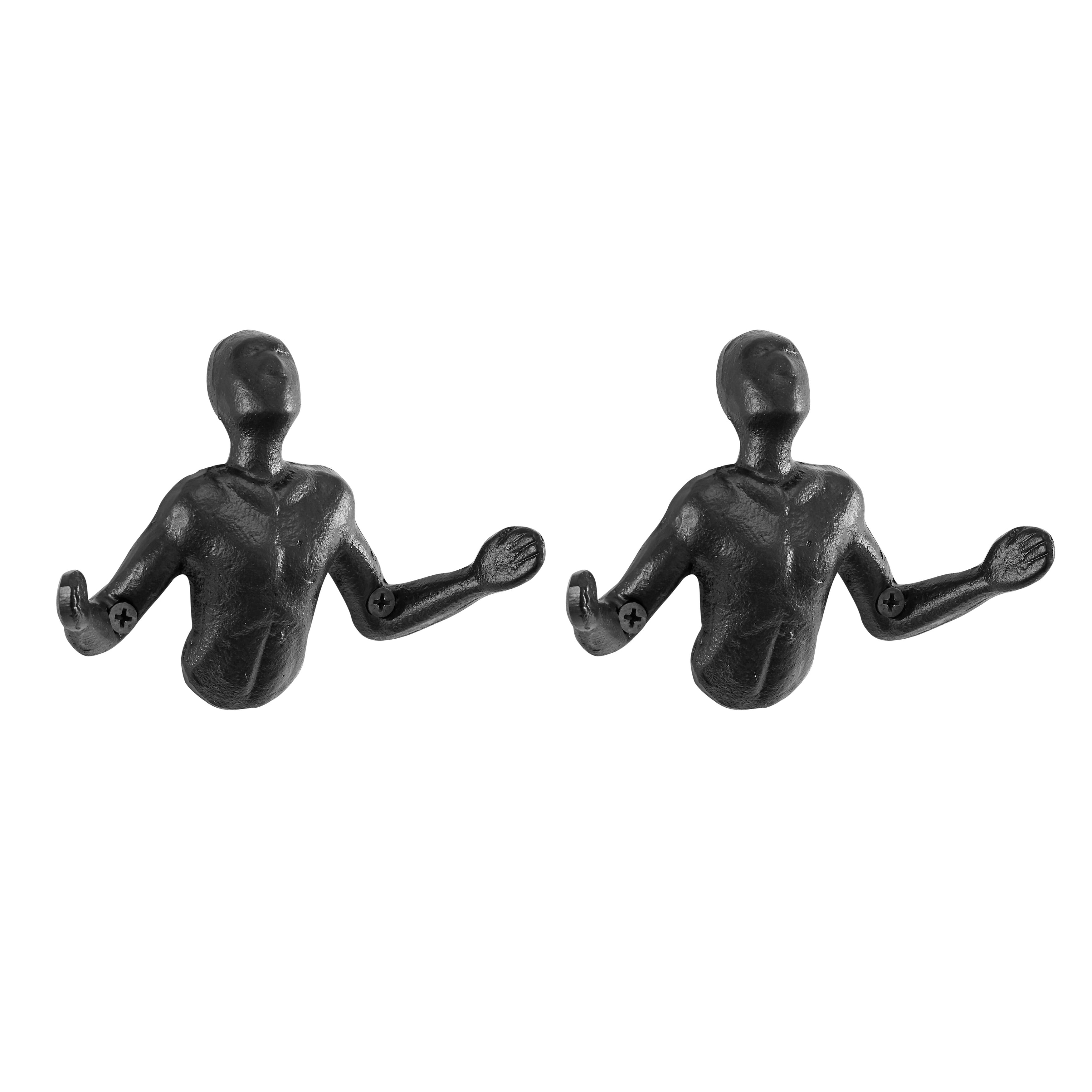 Palms Up Cast Iron Decorative Black Wall Mount Hooks Set Of 2