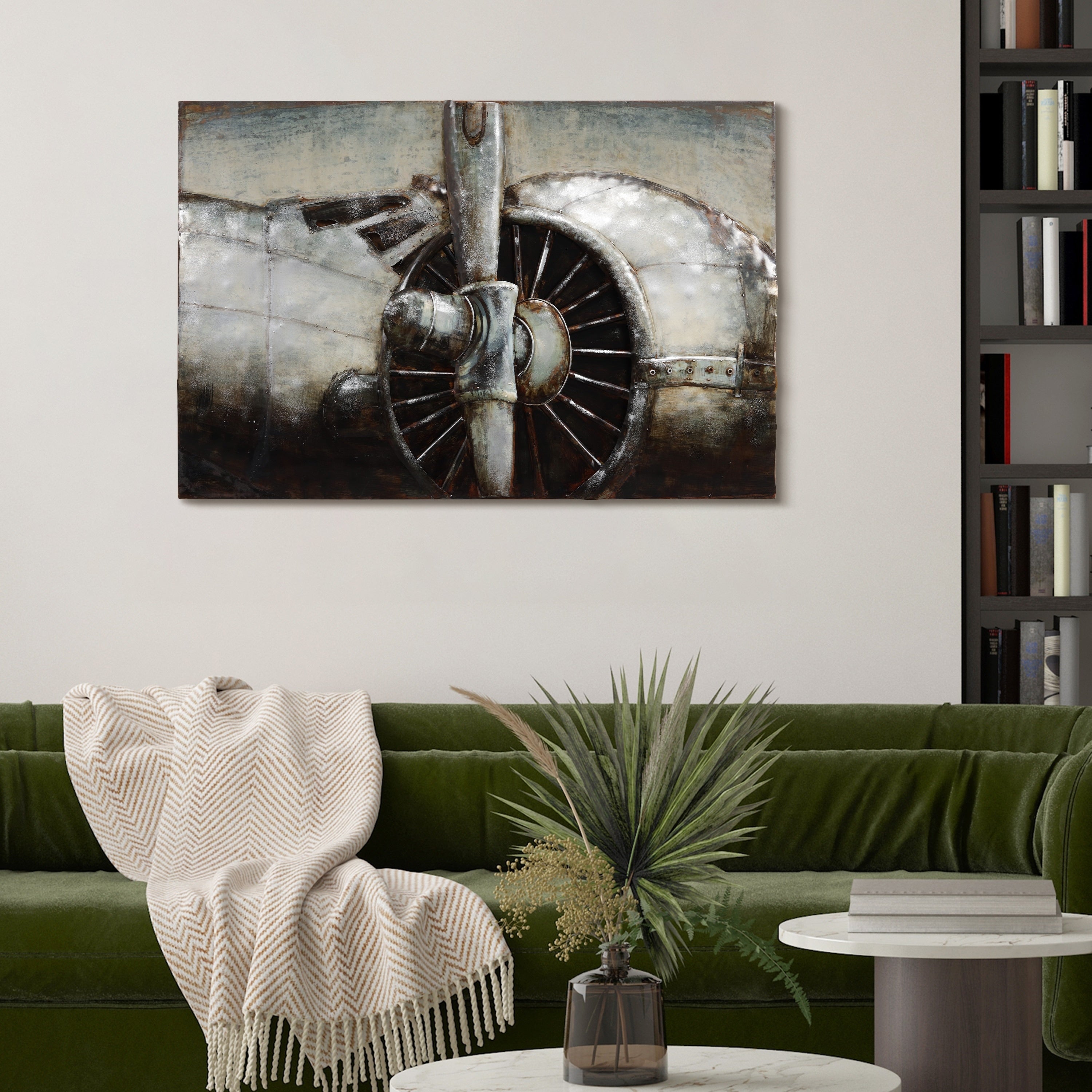 Plane Propeller Mixed Media Iron Hand Painted Dimensional Wall Art