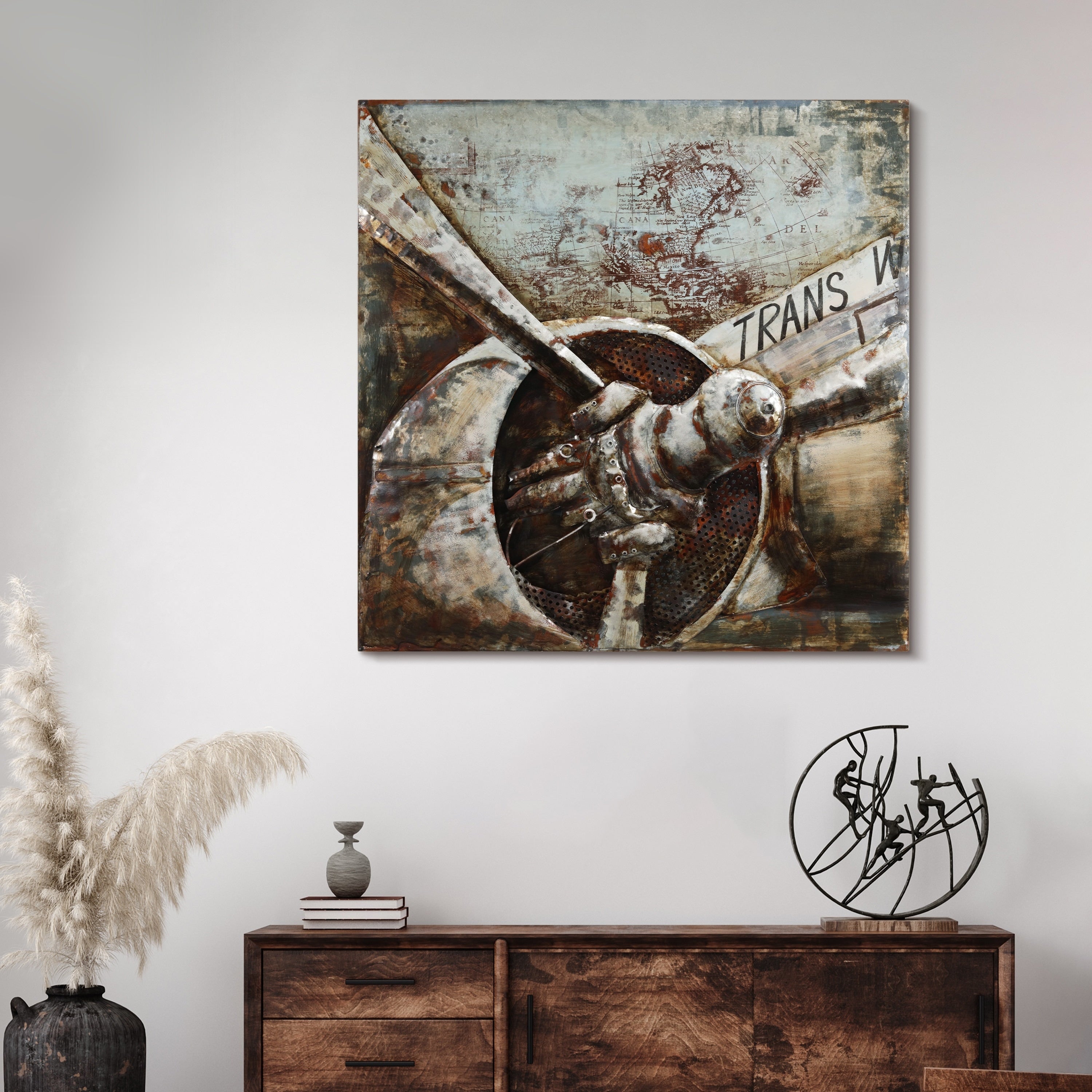 Retro Airplane 2 Mixed Media Iron Hand Painted Dimensional Wall Art