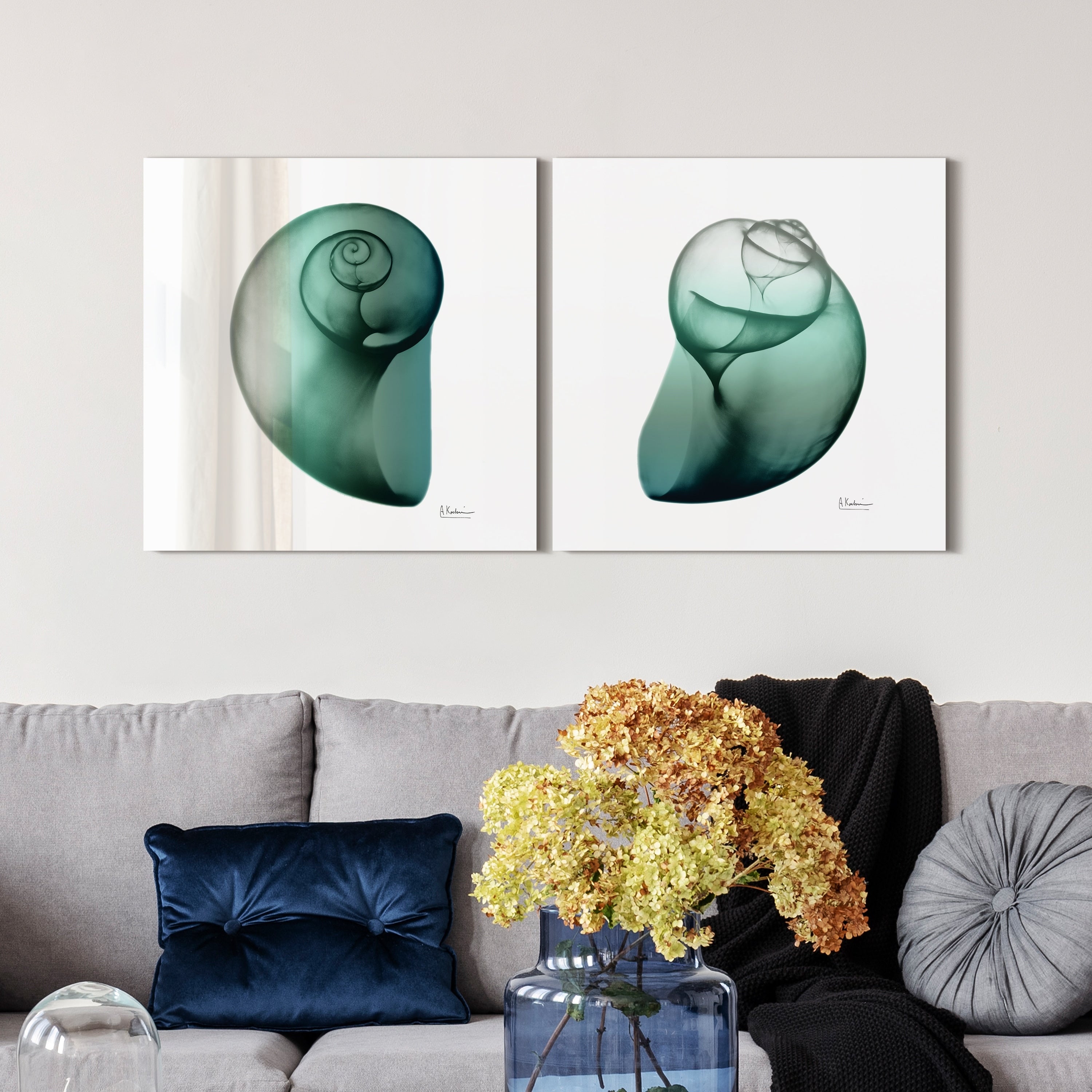 Shimmering Snail I Ii Glass Panel Graphic Wall Art Blue White