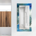 Blue Abstract Beveled Wall Mirror On Free Floating Tempered Glass Clear 72 X 36