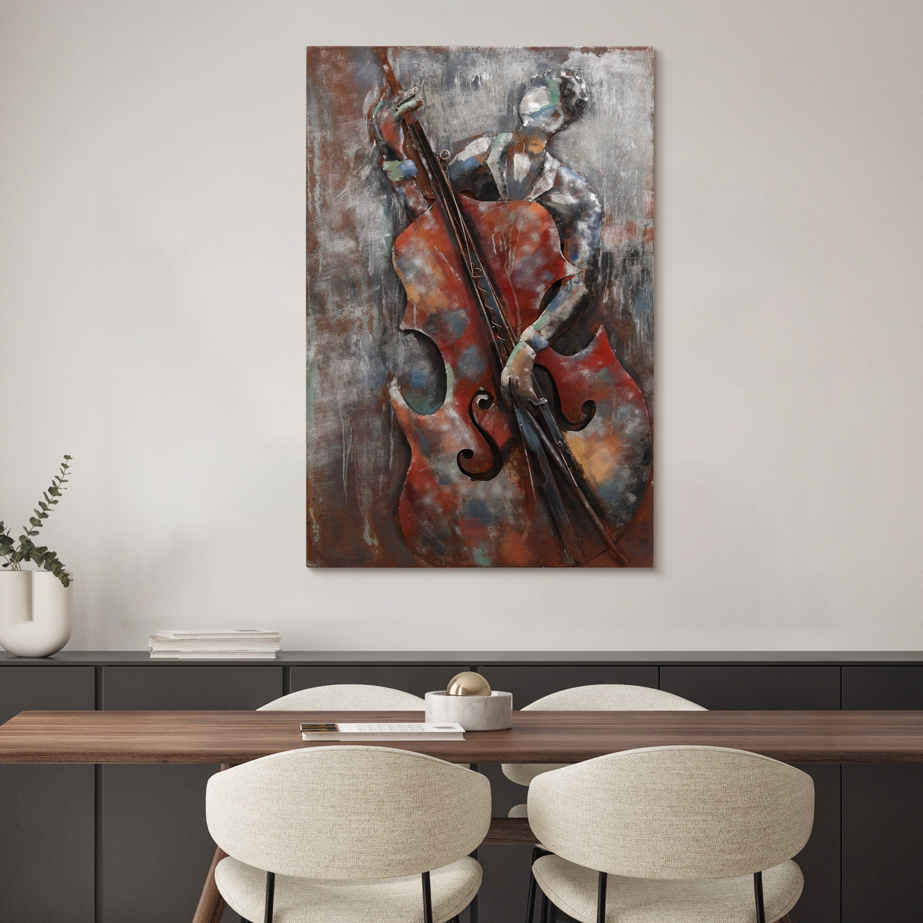 The Bassist Mixed Media Iron Hand Painted Dimensional Wall D Cor