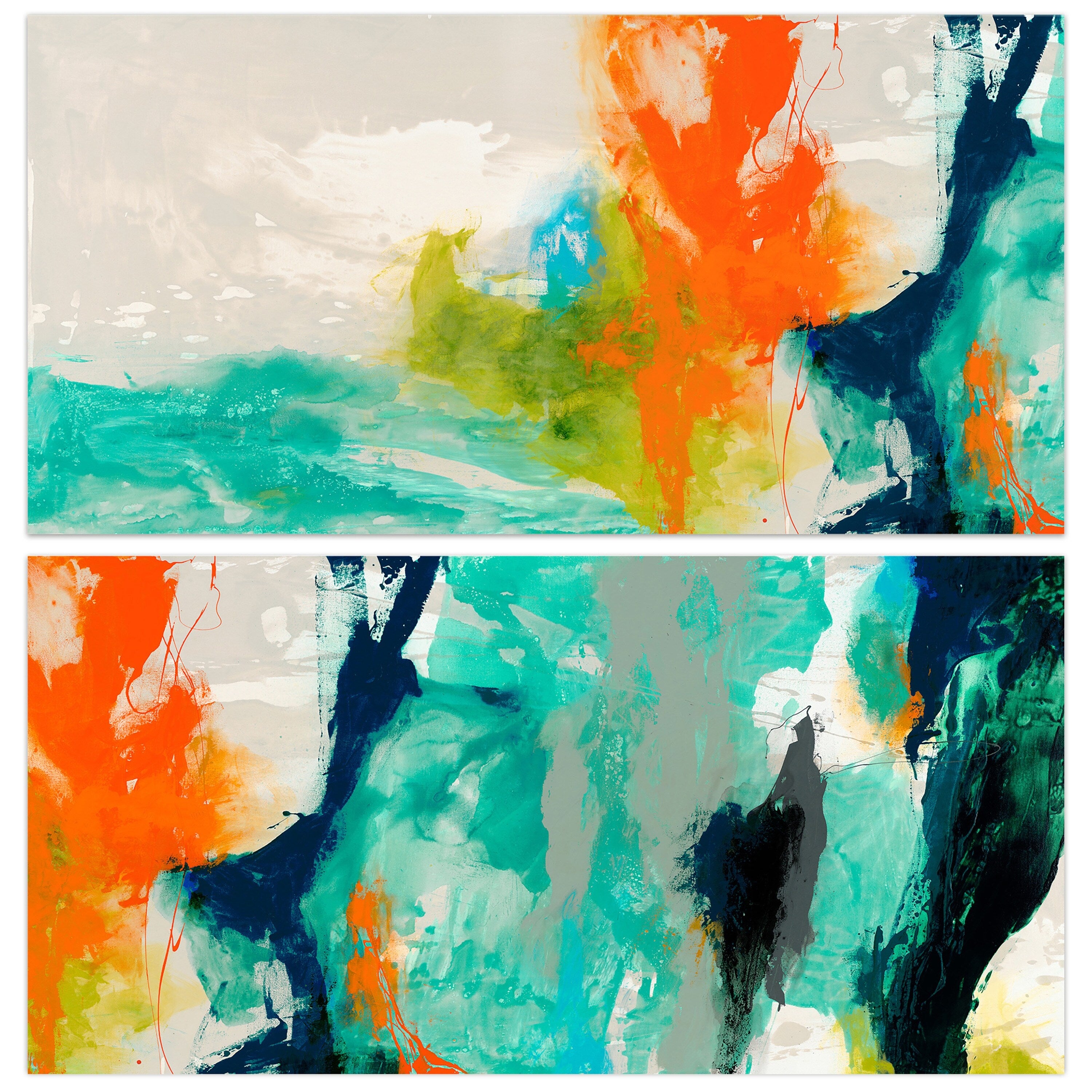 Tidal Abstract Glass Wall Art Blue Orange White
