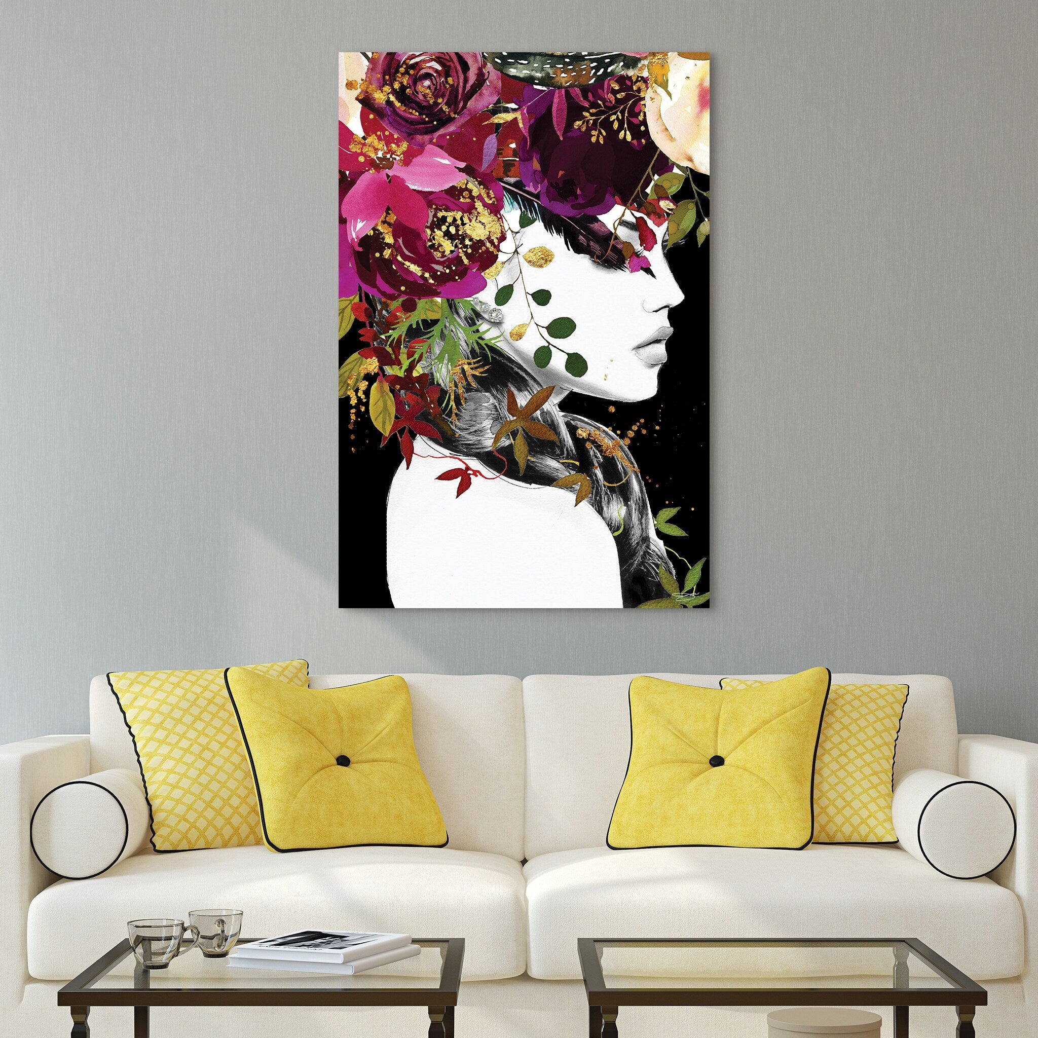 Women Flowers Framelesstempered Glasspanel Graphic Wall Art